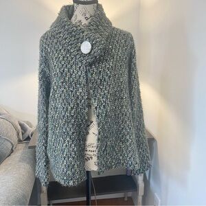 Tweeds Vintage Size Large Knit Green Textured One Button Chunky Cardigan Jacket